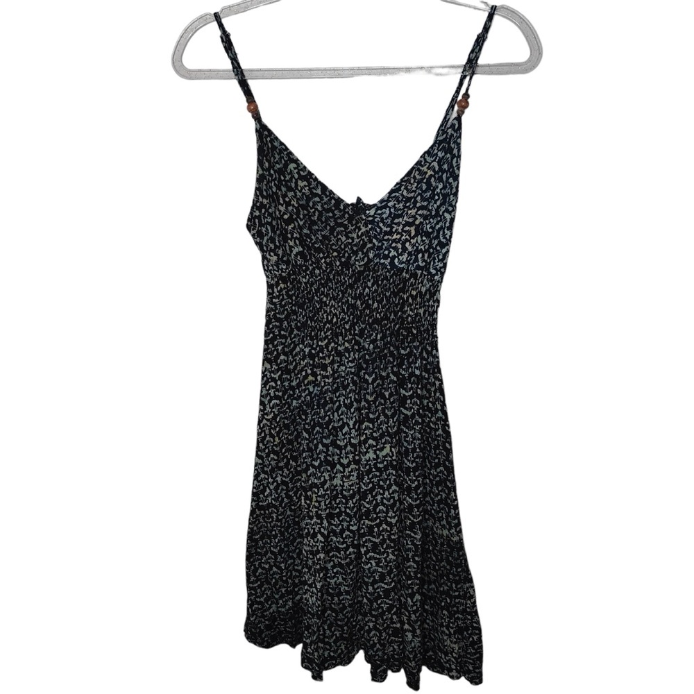 Santiki Size Medium Stretchy Black Printed Asymmetric Flowy Tank Mini Dress
